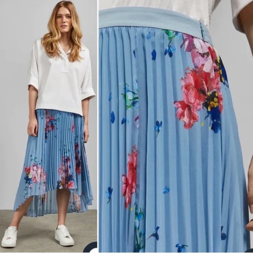 Ted Baker Harpa Raspberry Ripple print size 8 side zip lined high low midi skirt